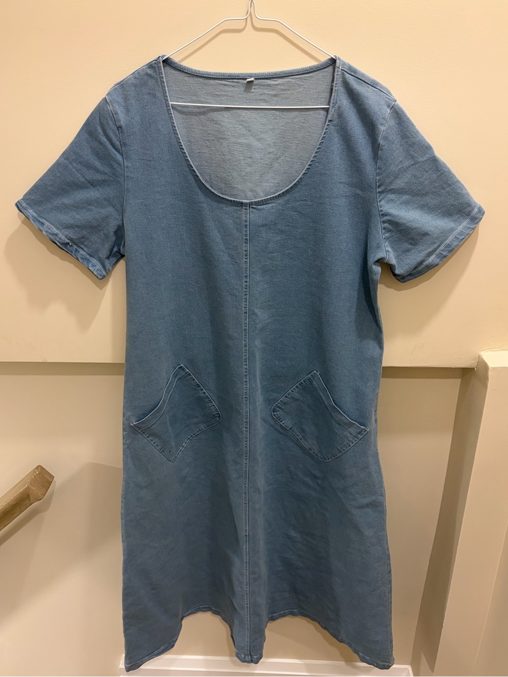 Light Blue Scoop Neck Casual Women’s Dress with Pocket